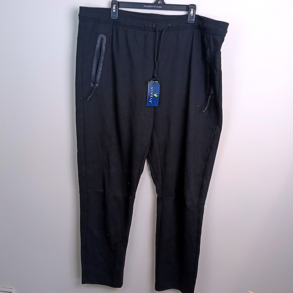 Vively Tech Joggers Mens XXXL Black NWT Bonded Zip Pockets Cotton Blend Fleece